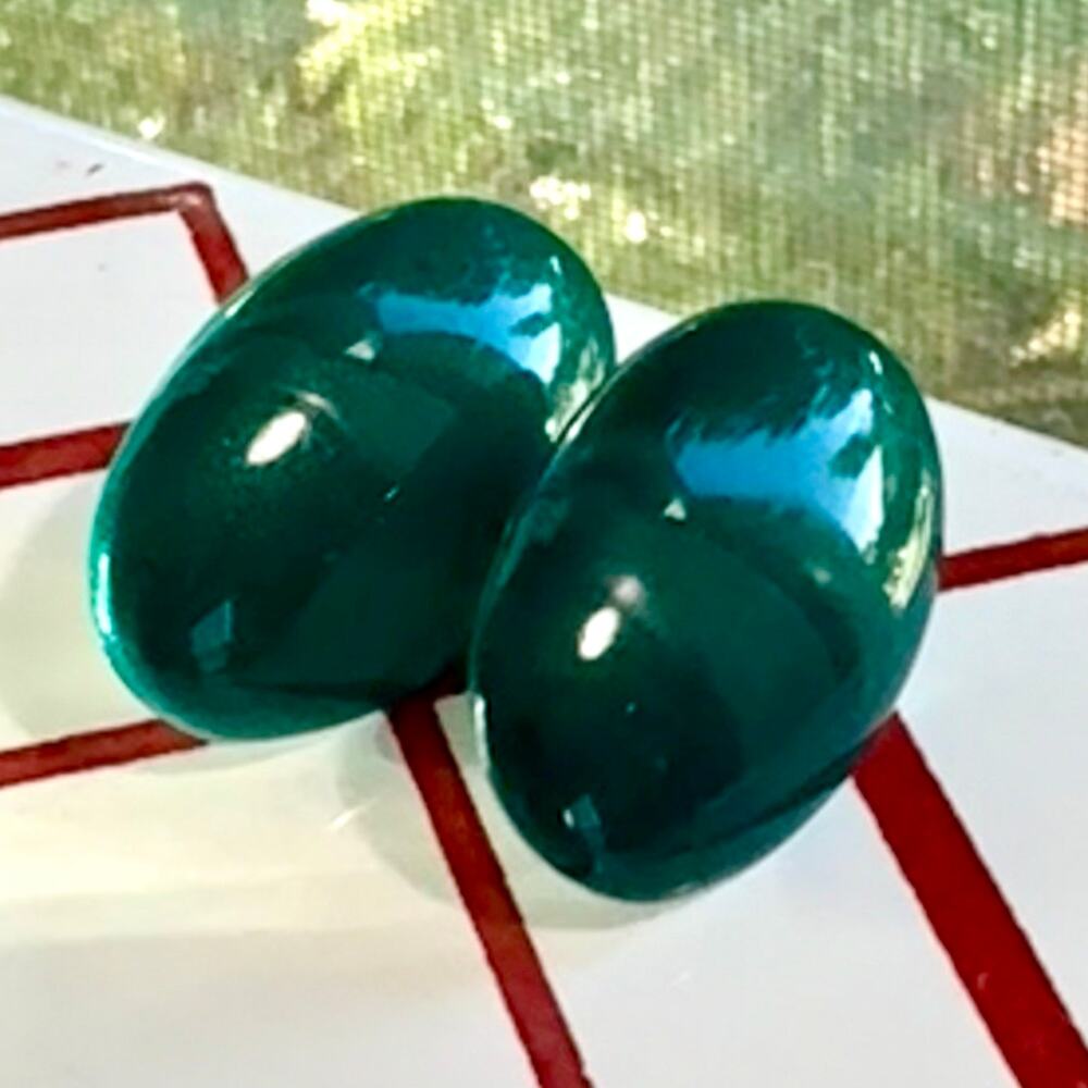 Vintage Emerald Green Oval Statement Earrings Chunky Retro Pierced